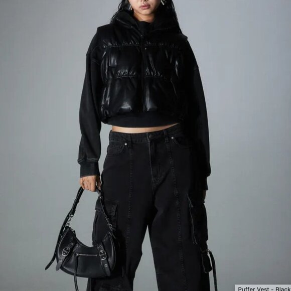 H&M Jackets & Blazers - BNWT H&M PUFFER VEST BLACK FAUX LEATHER  BLACK XXS